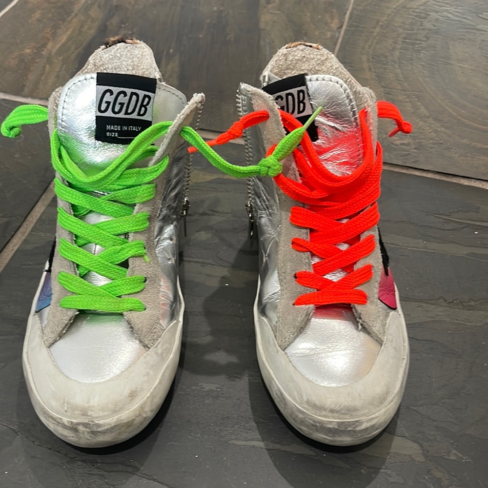 Golden goose kids sneakers! Worn once! Distressed look with a side zipper
